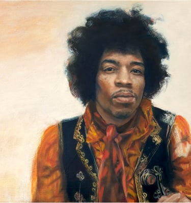 a painting of Jimi Hendrix oil on canvas