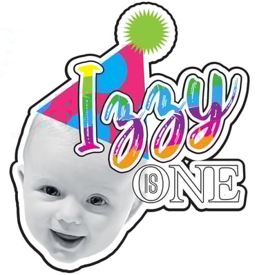 custom sticker design for child's birthday with name, age and image