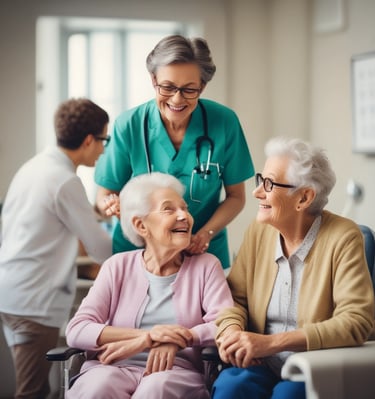 Two women walk confidently across a busy city street. One is wearing a stylish white blazer over a black outfit with sunglasses, while the other is dressed in an elegant beige dress. They are surrounded by vehicles including cars and motorcycles, and a large, upscale building prominently features a luxury brand name.