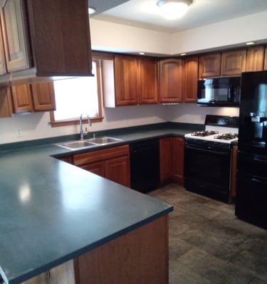 large open design kitchen with spacious countertop