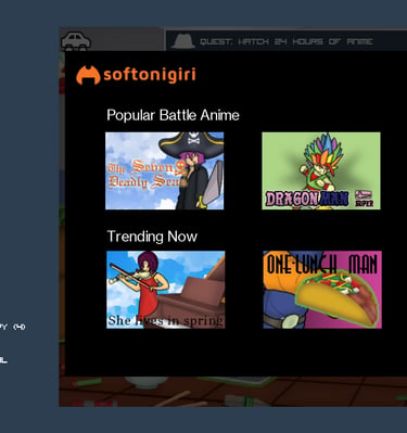 Gameplay screenshot with a fake computer browser on an anime website
