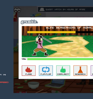 Gameplay screenshot with the main character in an internet argument on a fake website