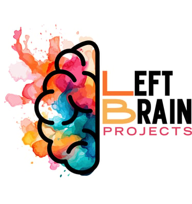 Left Brain Projects logo featuring a vibrant watercolor brain illustration symbolizing creative thinking.