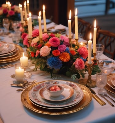 An arrangement on a table includes a lit candle in a dark container labeled 'Gardener' and a glass jar labeled 'Sea Salt & Sage'. Behind them, a small vase holds dried flowers and eucalyptus. Soft ambient lights in the background create a warm and cozy atmosphere.