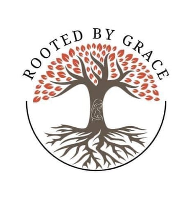 a logo for rooted by grace