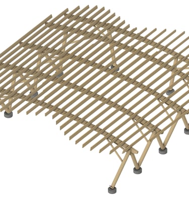 Halle de marché avec poutres rondes et courbes