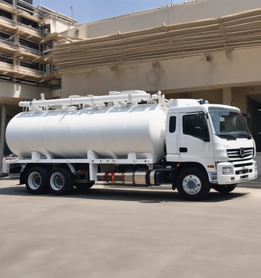 a white truck with a tankless tank on it