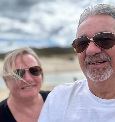 Erika & Graham a little windblown fishing at Little Lagoon Denham WA