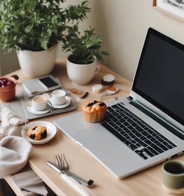 A serene home office setup with plants and natural light.