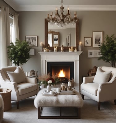 A calming living room with soothing colors and comfortable furniture.