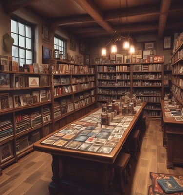 A vibrant display of trading card games available at runehaus.