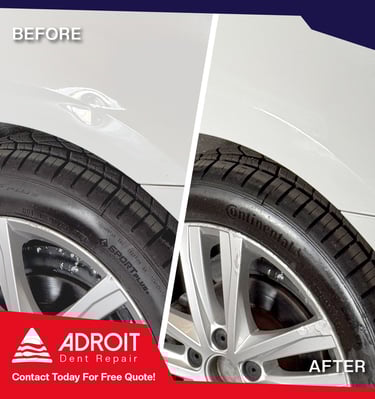 VW Jetta quarter panel body line damage, repaired by PDR techniques