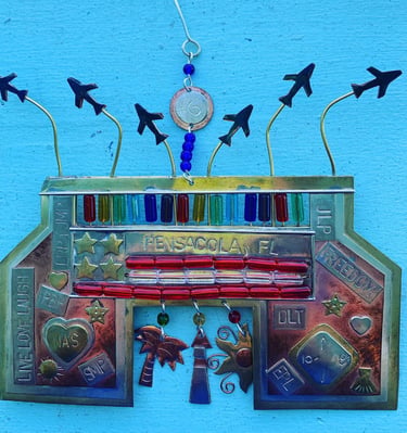 tin metal christmas ornament of grafetti bridge