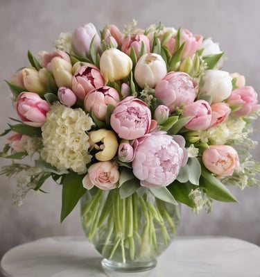 a vase with a bouquet of flowers in it