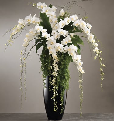 a vase with white flowers in a vase