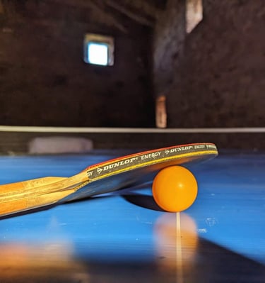 une balle de ping-pong sur une table de ping-pong