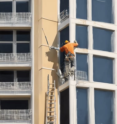 a man is climbing up a tall building garnetpaing.com