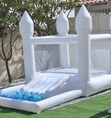white small bouncy with ball pit for small todllers 