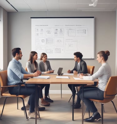 A construction site with workers collaborating on a project.
