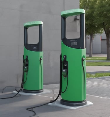 Close-up of a sleek charzup charger displaying real-time charging status with green energy icons.