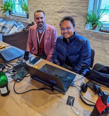 Vlad Ghita and Sagar Shah smiling to the camera in Hamburg
