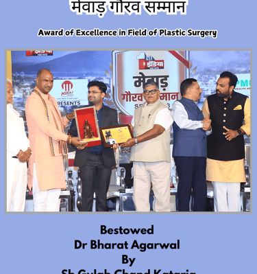 Best plastic surgeon in Udaipur Dr. Bharat Agarwal receiving Mewar Pride Honour