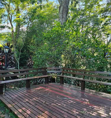 a deck with a wooden deck