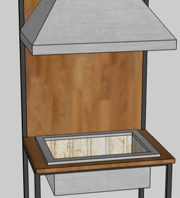 projeto 3D área gourmet coifa e braseiro