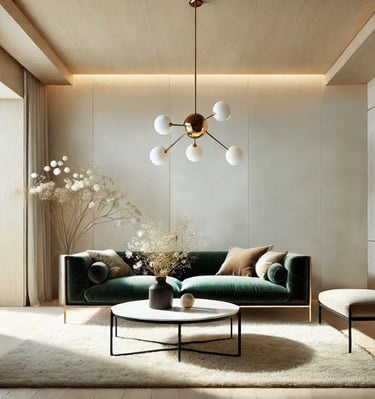 Fotorealistyczna wizualizacja 3D salonu – projekt wnętrza z realistycznym oświetleniem i detalami