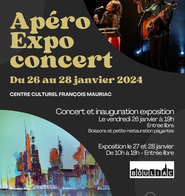 Une affiche d 'exposition de peinture avec un évènement concert