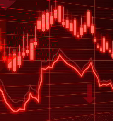 red financial market arrows pointing down symbolizing recession