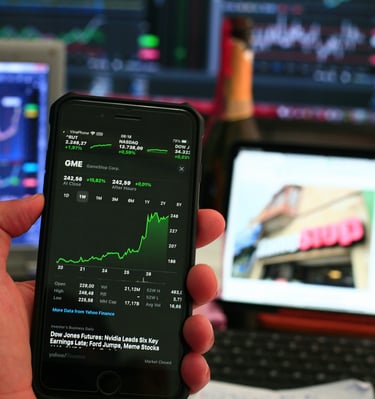 phone showing investing chart symbolizing market volatility