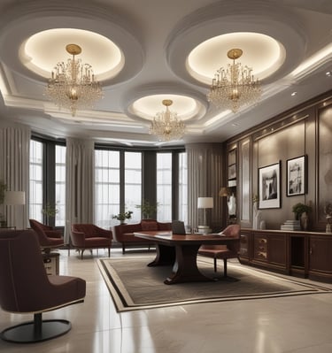 An interior architectural design featuring a large skylight with blue-tinted glass panels. The structure is characterized by smooth, curved wooden elements that create a modern and elegant aesthetic. The lighting is soft and focused, creating contrasting shadows and a warm ambiance.