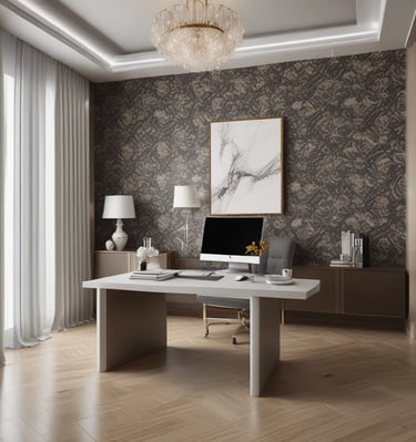 A modern interior architectural design featuring a series of staggered glass railings and stairs with wooden ceiling panels. The space is bright, with light streaming in from large windows in the background.