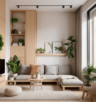 a living room with a couch and a tv