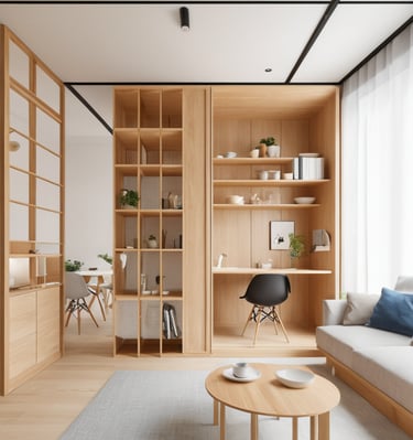 a living room with a couch and a table