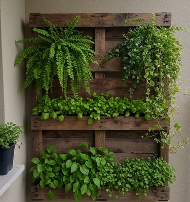 Vertical balcony garden with ferns and greens          Ask ChatGPT