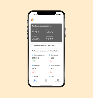 Screenshot d'une application de statistiques d'AdMob