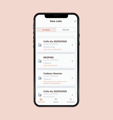 Screenshot de l'application TrackNow de suivi de colis