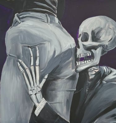The Flesh is Weak Size: 24" x 30" Medium: Acrylic on Canvas Description: Tell me lies. Drop to your 