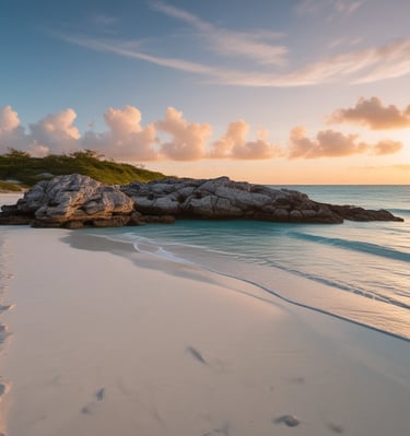 A glass-bottom boat navigates clear turquoise waters near a large natural rock arch formation. The sunlight casts shadows on the rugged surface of the rocks, and people in the boat are wearing life jackets.