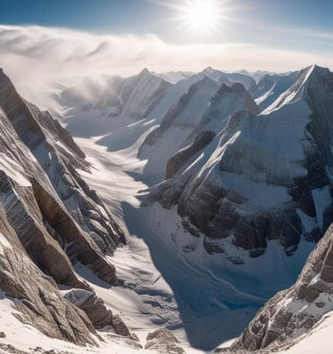 The Glass Mountains. Storms and wind, blowing ice and snow.