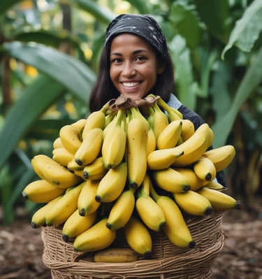 A person with curly hair wearing a leather jacket and jeans shops in a store aisle. They are holding a box labeled 'Sustainability Matters' and have a green shopping basket with fresh produce, including leafy greens.