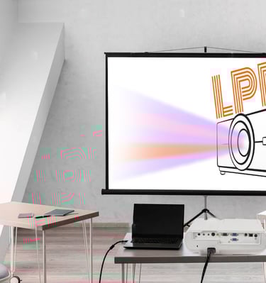 Projector with portable screen and laptop