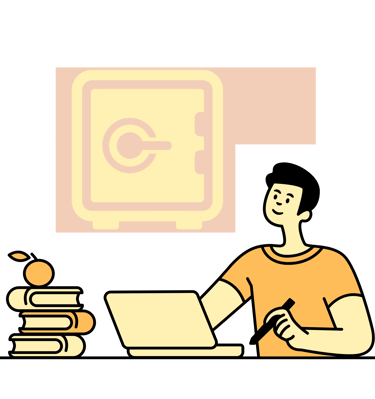 illustration of a man thinking about a vault