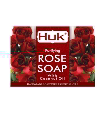 a soap bar with a red rose on it
