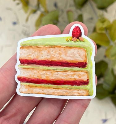 Vinyl sticker featuring a piece of cake
