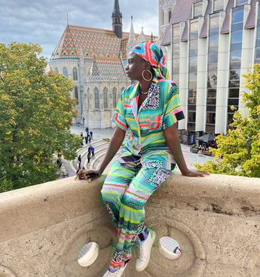 Lady in a Kai Collective pajamas set