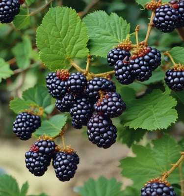 Ripe honey berries clustered on a slender branch.