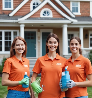 Bright, freshly cleaned living room with sunlight streaming through windows.